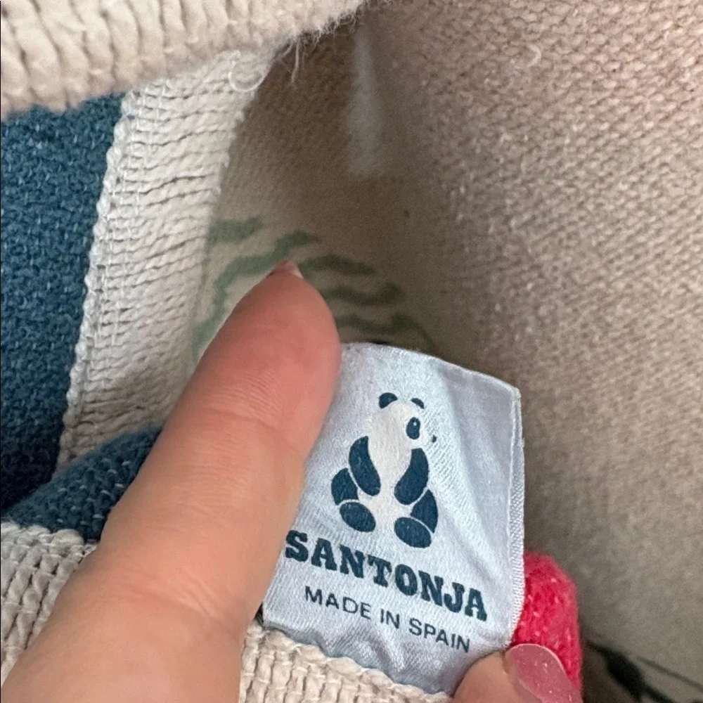 Vintage Santonja Blue Green House Sheep Cotton Blanket 53x53 BLEMISH